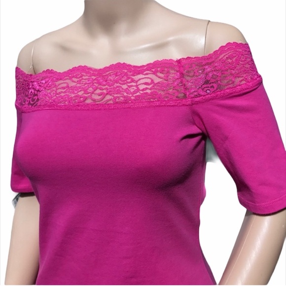 Pink Off-Shoulder Lace Top - Picture 10 of 12